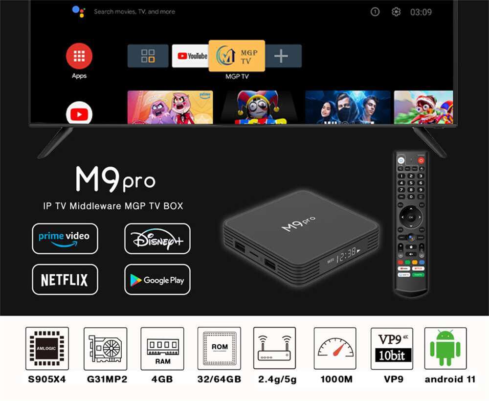 M9 Pro amlogic S905X4 caixa de televisão inteligente fabricante da China OEM